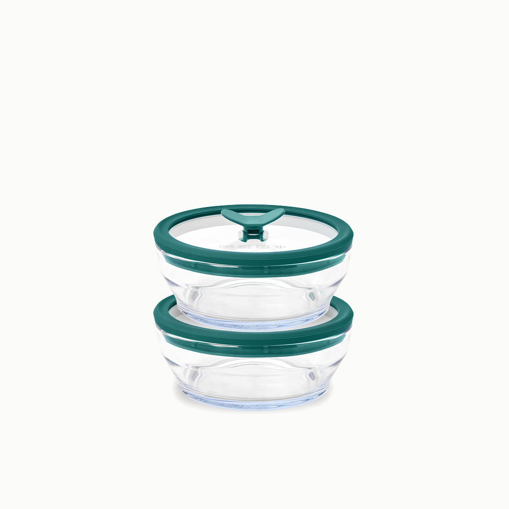 Glass Food Storage Set with Glass Lids. Stackable, Plastic-Free dishes. Microwave-safe for Cooking & steaming. Anyday Glass Round Dish Set & 2-Cup