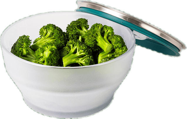 Broccoli in a deep Anyday frosted glass dish