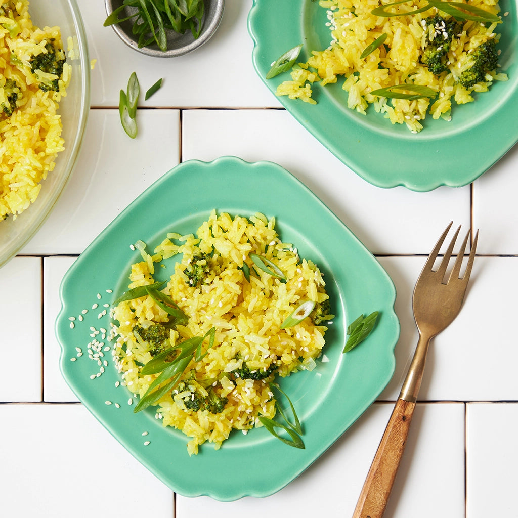 Golden Fried Rice made and served in the glass Anyday dish, featuring fluffy rice stir-fried with eggs, vegetables, and savory seasonings.