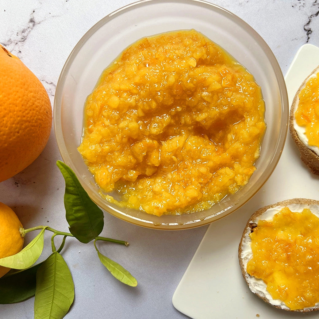 Bright and tangy orange marmalade made in the glass Anyday dish, featuring fresh oranges and a hint of sweetness. This quick and easy microwave recipe delivers a deliciously vibrant spread, perfect for toast, pastries, or as a flavorful addition to various dishes.