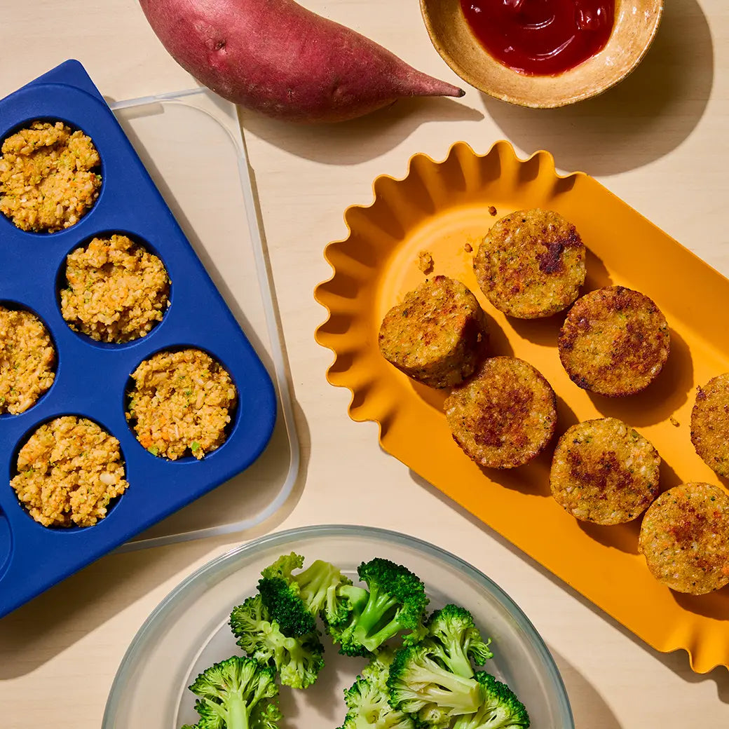 Freezer-Friendly Veggie Tots made and served in the glass Anyday dish, featuring bite-sized tots made from a blend of vegetables and brown rice, perfect for a healthy snack or side dish.