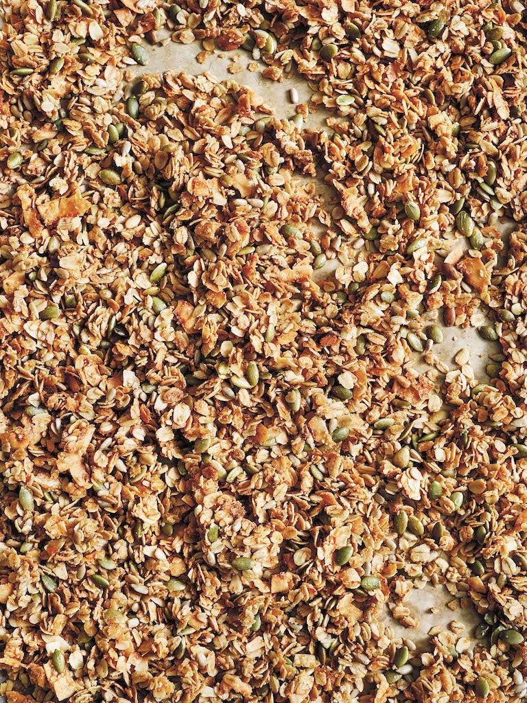 Joshua McFadden's truly irresistible granola, made and served in the glass Anyday dish. This crunchy and wholesome blend features oats, nuts, and honey, perfect for a delightful breakfast or snack.